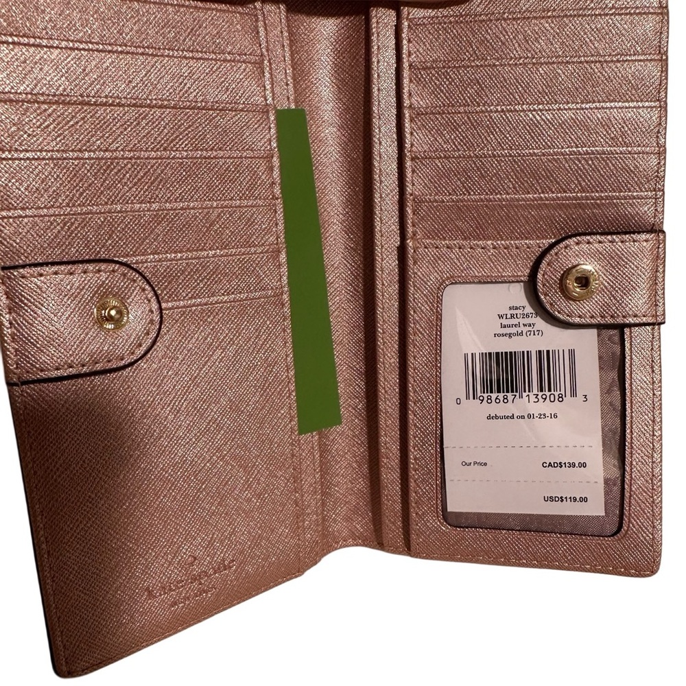 NEW kate spade Metallic Pink Rose Gold Wallet Logo Plaque Stacey Laurel Way NWT - Picture 8 of 15